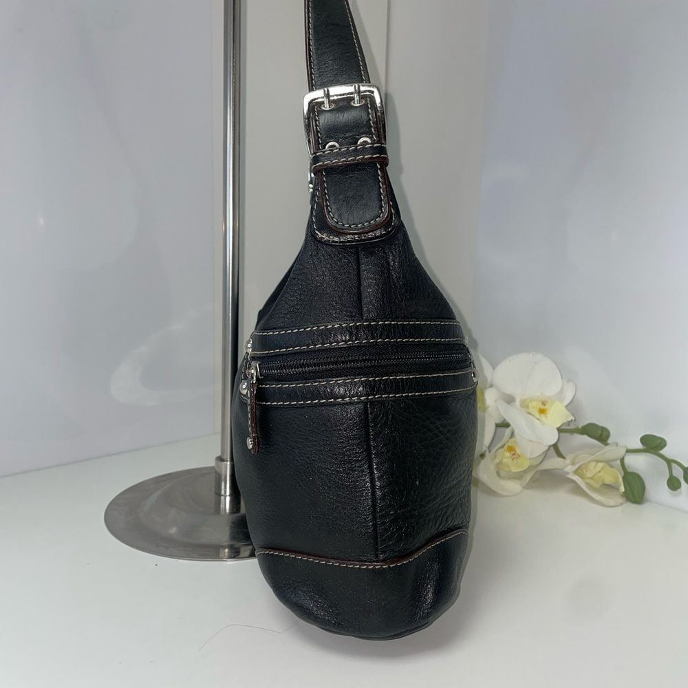 Tignanello Black Leather Shoulder Bag with Silver Accents - Picture 4 of 7